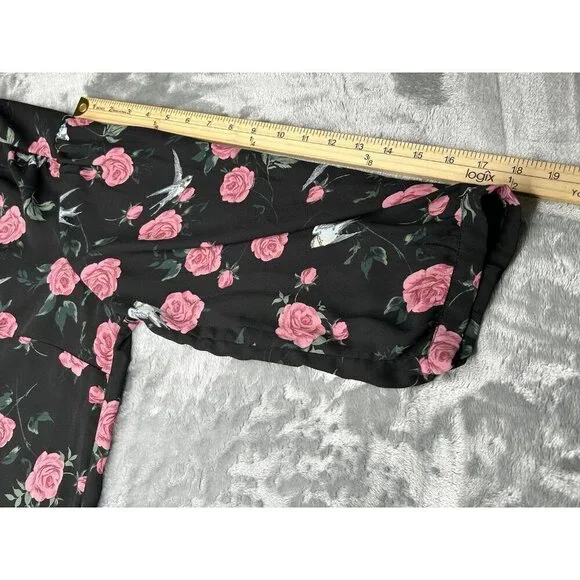 Torrid 2 Top 2X Black Floral Georgette Bow Tie Blouse Birds Sheer Romantic Boho - Picture 8 of 10